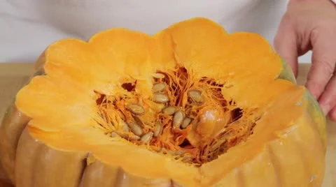 Deseeding a butternut squash Stock Footage 24667539