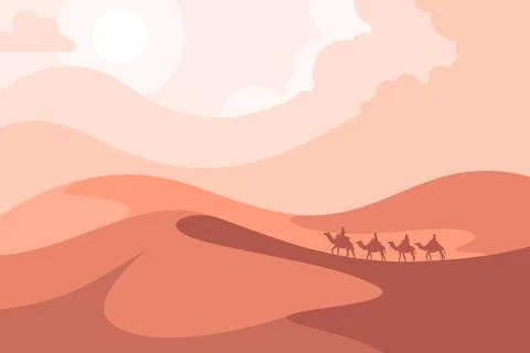 Desert and Camel Caravan Stock Illustration