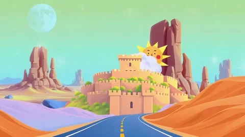 Desert and Castle Landscape Background Video Stock Footage 303255628