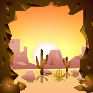 Desert and Cave Background and Vector Illustration Stock Illustration