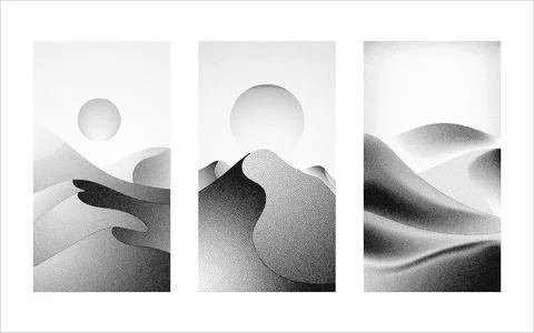 Desert and dune stipple dots silhouette poster illustration pack Stock Illustration