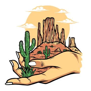Desert and hand vector illustration Stock Illustration