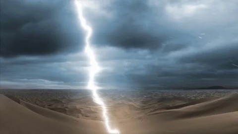 Desert And Lightning (Blue) Stock Footage 71298583