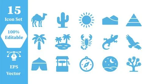Desert and nature icon set for graphic design projects with scorpion, graphic Stock Illustration