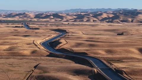 Desert Aqueduct Water Flowing Through Canal. California Landscape Rolling Stock Footage 334946156