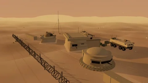 Desert bunker line defensive position overview Stock Footage 341386387