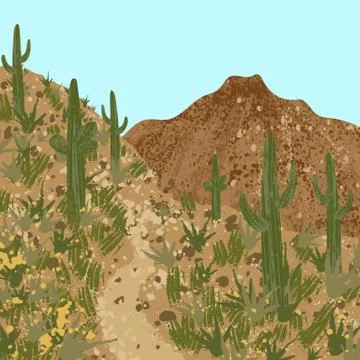 Desert, cactus and mountains Illustrazione stock