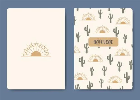 Desert cactus and sun notebook template Stock Illustration