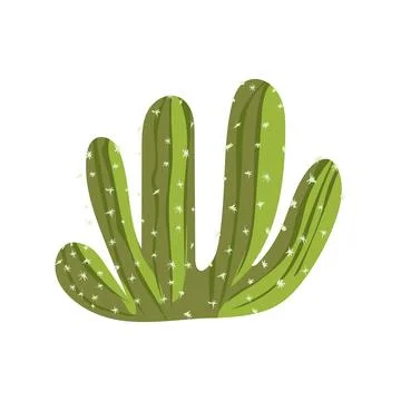 Desert cactus in flat design. Succulent with spikes and small flowers. Vector Stock Illustration