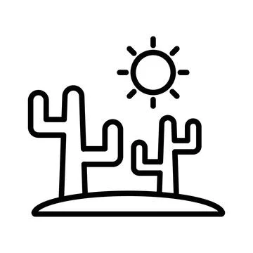 Desert cactus icon linear logo mark in black and white Stock Illustration