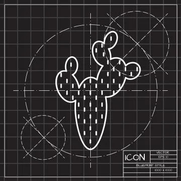 Desert cactus illustration. Plants vector icon. Blueprint Stock Illustration