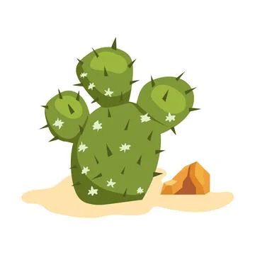 Desert cactus in sand in flat design. Wild succulent with spikes and flower.. Stock Illustration