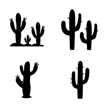 Desert Cactus Silhouettes Stock Illustration