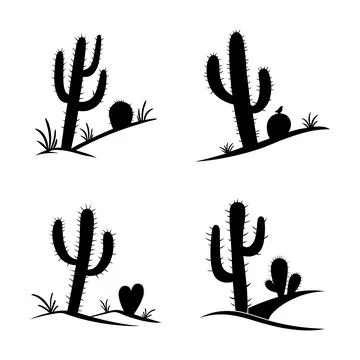 Desert Cactus Silhouettes Stock Illustration