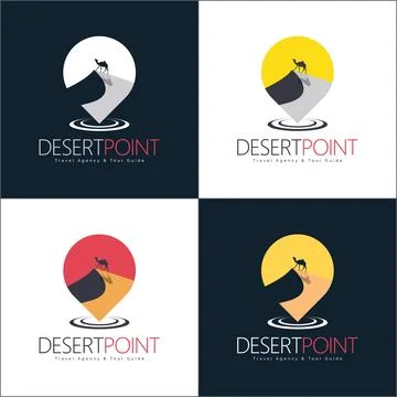 Desert camel point map logo set design template Stock Illustration
