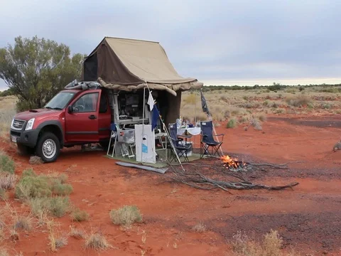 DESERT CAMP WITH FIRE Stock Footage 100388713
