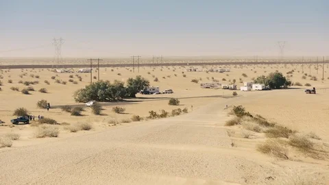 Desert camp with U.S - Mexican border Stock Footage 72629390
