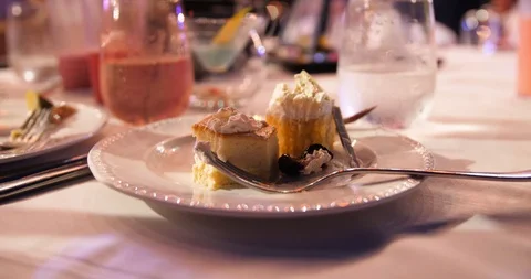 Desert cheesecake on a dinner table Stock-Footage 95448277