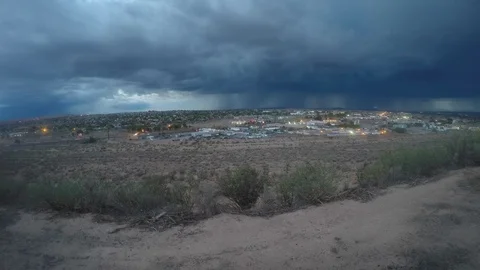 Desert City Lightning Storm 4K Stock Footage 100743060