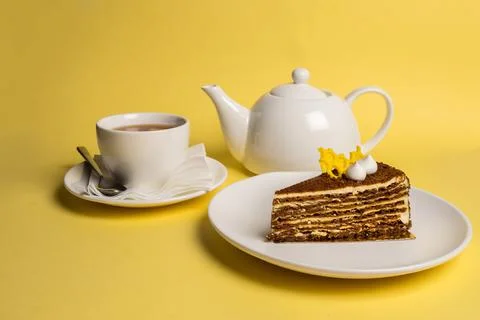 Desert with cup of black tea Stock Photos