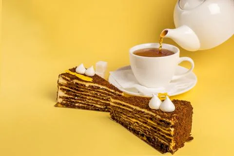 Desert with cup of black tea Stock Photos