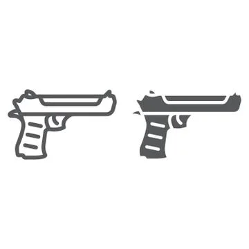 Desert eagle gun line and glyph icon, army and weapon, handgun sign, vector Stock Illustration