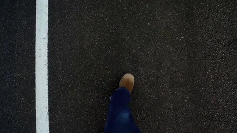 Desert Empty Highway Walk Looking from Feet Up to Sign Stock Footage 76003824