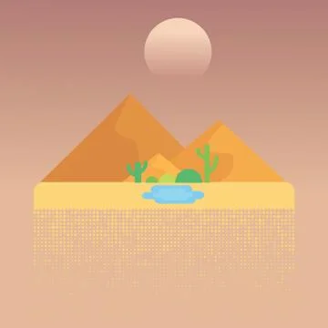 Desert flat design and oasis with Cactus. Illustrazione stock