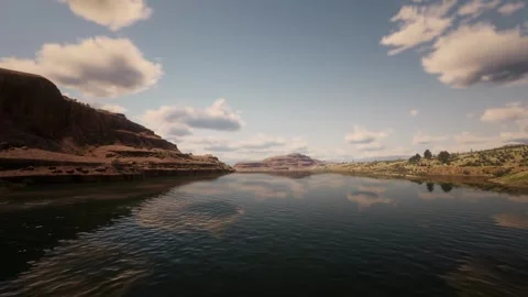 Desert flowing river mirror reflection Stock Footage 266760797