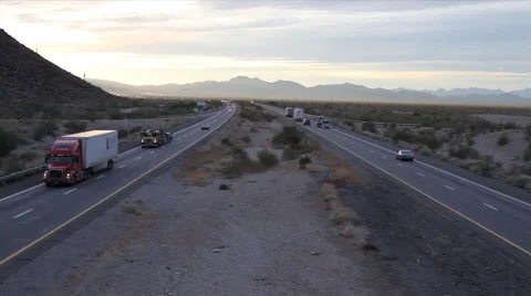 Desert - Highway 2 Sunset / Dusk Stock Footage 47036983