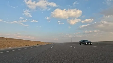 Desert Highway Drive Cairo Toward Ain Sokhna Showing Continuous Vehicle Traffic 動画素材 329979186