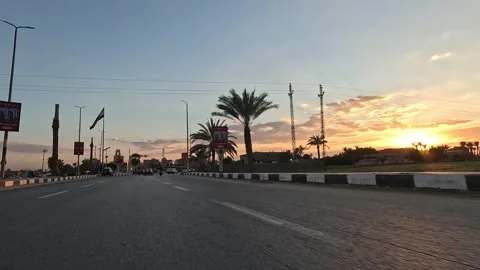 Desert highway exploration across Cairo Fayoum Desert Road open road views Stock Footage 330080662