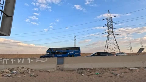 Desert highway exploration between Cairo and Fayoum with relaxing road scenery Video stock 330092443