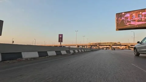 Desert Highway Traffic Between Cairo and Ain Sokhna Showing Continuous Vehicle Stock-Footage 329964297