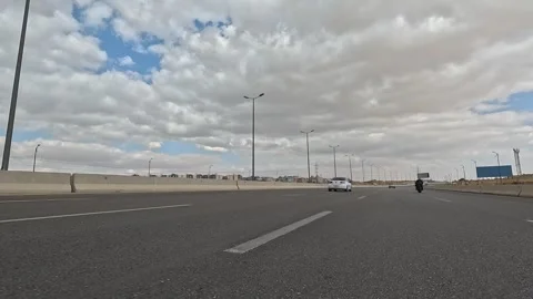 Desert Highway Traffic Between Cairo and Ain Sokhna Showing Continuous Vehicle Stock Footage 330028001