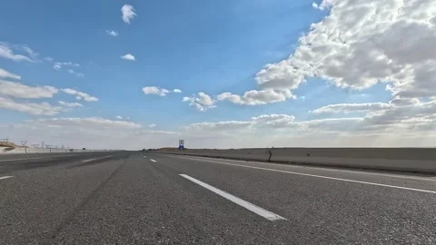 Desert Highway Traffic Scene Cairo Toward Ain Sokhna Showing Continuous Vehicle Stock-Footage 330036499
