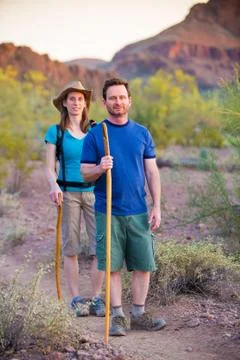 Desert Hikers on Path Stock Photos