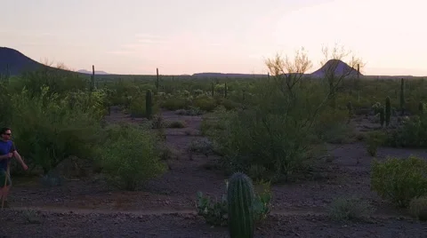Desert Hikers at Sunset Stock Footage 64513889