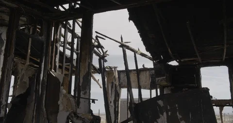Desert Home Interior Burned Out Wide Shot Stock Footage 89941840