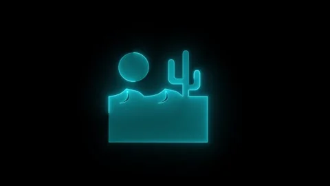 Desert icon glowing neon cyan color animation black background Stock Footage 265785953