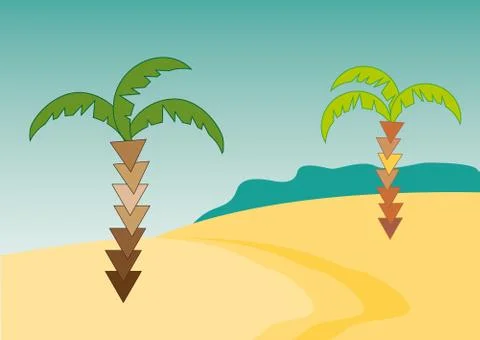 Desert illustration with palms Stock Illustration