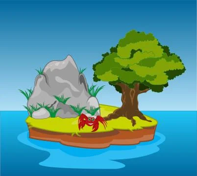 Desert island in ocean Stock Illustration