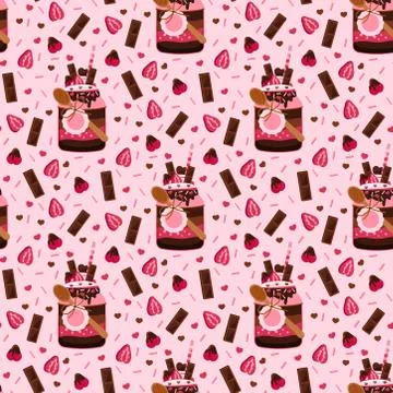 Desert in a jar seamless pattern on pink background. Stock Illustration