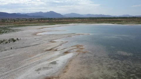 Desert Lake low flyover, Nevada nature, drone shot Stock Footage 282070920