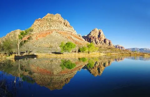 Desert lake reflection Stock Photos