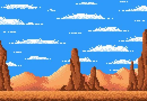 Desert landscape 8 bit pixel game level background Stock Illustration