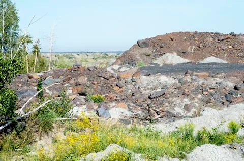 Desert landscape after mining activities. The destruction of forests due to t Stock Photos
