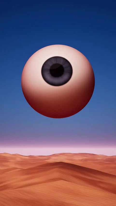 Desert Landscape Against Cloudy Sky With Floating Eyeballs 库存影片 312915306