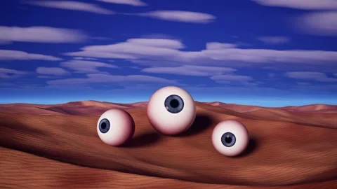 Desert Landscape Against Cloudy Sky With Floating Eyeballs 库存影片 312915523