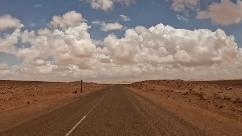Desert landscape and fluffy cloudsriver view Stock Footage 279849471